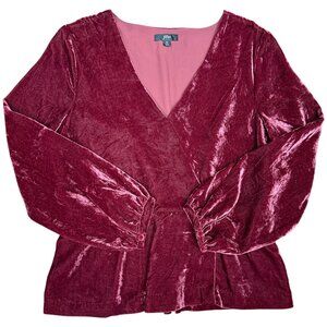 Women's J. CREW Velvet Faux Wrap Peplum Burgundy Top- Size‎ 12